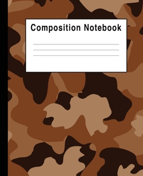 Paperback Composition Notebook: Brown Camouflage Blank Lined College Ruled Book