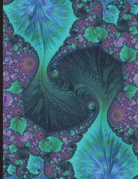 Math Notebook Cornell Notes & 4x4 Graph Paper 8.5"x11" 150 Pages: Ocean Blue Tropical Fractal Art Cover Design