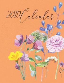 2019 Calendar: Watercolour Flowers with Inspirational Quotes on Textured Bright Orange Wall Cover
