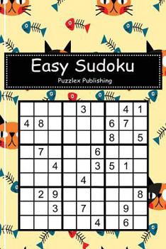 Paperback Easy Sudoku: Sudoku Puzzle Game For Beginers With Cats face and fishbone seamless cover Book