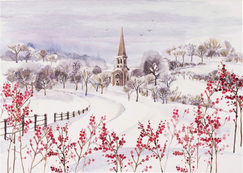 Hardcover Country Church in Winter Deluxe Boxed Holiday Cards Book