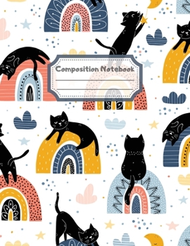 Composition Notebook: Wide Ruled Lined Paper: Large Size 8.5x11 Inches, 110 pages. Notebook Journal: Rainbow Lazy Cat Workbook for Children