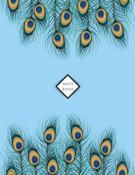 Paperback Notebook: Peacock feathers on blue cover and Dot Graph Line Sketch pages, Extra large (8.5 x 11) inches, 110 pages, White paper, Book