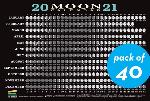 2021 Moon Calendar Card (40 Pack) : Lunar Phases, Eclipses, and More!