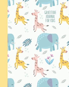 Gratitude Journal for Kids: Questions and Prompts for Daily Writing Practice and Reflection | Encourages Mindfulness and Kindness | Cute Giraffe and Elephant Pattern Cover Design in Pastel Blue