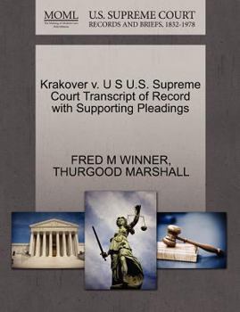 Paperback Krakover V. U S U.S. Supreme Court Transcript of Record with Supporting Pleadings Book