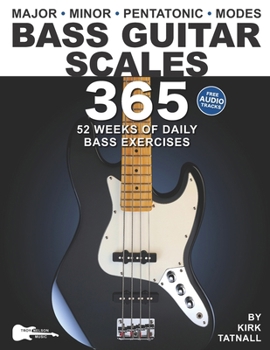 Paperback Bass Guitar Scales 365: 52 Weeks of Daily Bass Exercises-Major, Minor, Pentatonic & Modes. Plus, Real-World Applications for All Scales! Book
