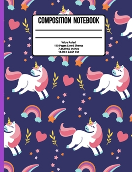 Paperback Composition Notebook Wide Ruled: Unicorn 100 Pages Book