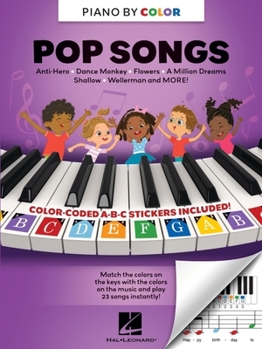 Paperback Piano-By-Color - Pop Songs: Color-Coded Notation with Matching Stickers Make Playing Taylor Swift, Billie Eilish, Imagine Dragons on Piano Super Easy Book