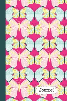 Paperback Journal: Pink Blue Green Butterflies Diary with Blank Lined Notebook Paper Book