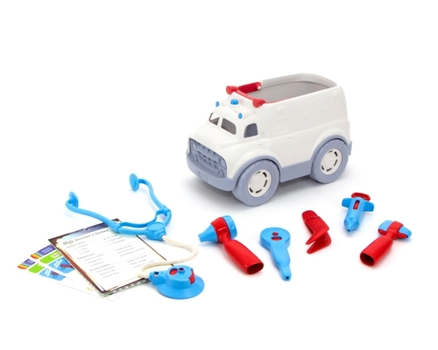 Green Toys Ambulance & Doctor's Kit, Red/Blue - 10 Piece Pretend Play, Motor Skills, Language & Communication Kids Role Play Toy. No BPA, phthalates,PVC, Dishwasher Safe,Recycled Plastic, Made in USA