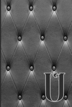 U: Writing Journal Notebook Personalized with Black Monogram Initial Letter on a Dramatic Charcoal Gray Diamond Shape Tufted background. (6"x9" 110 Blank Lined Pages with Space for Date)