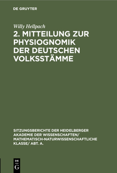 Hardcover 2. Mitteilung Zur Physiognomik Der Deutschen Volksstämme [German] Book