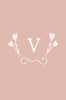 V: Monogram initial medium-lined notebook. Pink and white diary.