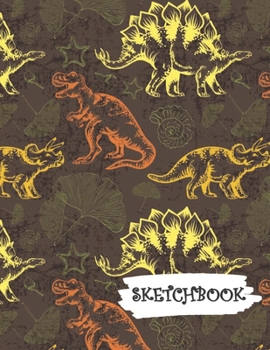 Paperback Sketchbook: Yellow Orange Dinosaur Fun Framed Drawing Paper Notebook Book