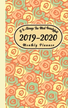 F4 Monthly Planner Yellow Red Flowers Cover: Two Year - Monthly Calendar Planner 5 x 8’’ | 24 Months For Academic Agenda Schedule Organizer