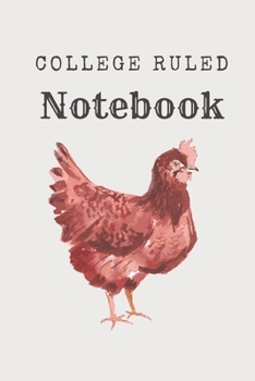 Paperback College Ruled Notebook: Red Chicken Watercolor Lined Journal Book