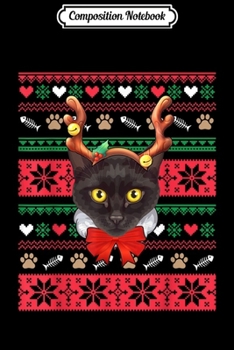 Composition Notebook: Black Cat Reindeer Ugly Christmas Sweater-Christmas Pajamas  Journal/Notebook Blank Lined Ruled 6x9 100 Pages