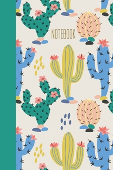 Notebook: Small Stylish Journal for Writing, Journaling, Notes, To Do Lists, Gratitude, Ideas, and More with Whimsical Desert Cactus Illustration Pattern Cover Design in Green and Blue