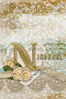 Paperback N Journal: Letter N Initial Monogram Lined Notebook - Flower and Heart Cream Book