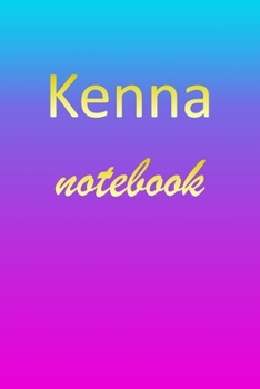 Kenna: Blank Notebook | Wide Ruled Lined Paper Notepad | Writing Pad Practice Journal | Custom Personalized First Name Initial K Blue Purple Gold  | ... Homeschool & University Organizer Daybook