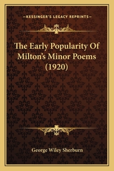 Paperback The Early Popularity Of Milton's Minor Poems (1920) Book