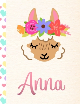 Anna: Personalized Llama Dot Grid Bullet Journal/Notebook For Girls With Pink Name - 8.5x11 110 Pages Dotted Journal Diary Paper