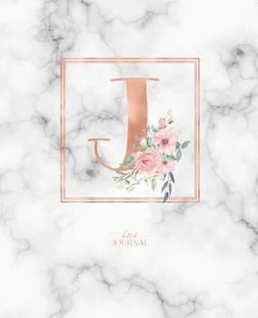 Dotted Journal: Dotted Grid Bullet Notebook Journal Rose Gold Monogram Letter J Marble with Pink Flowers (7.5” x 9.25”) for Women Teens Girls and Kids