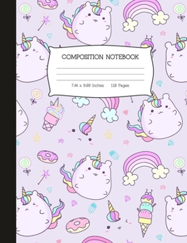 Composition Notebook : Chubby Kawaii Caticorn Wide Ruled Blank Journal