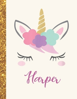 Paperback Harper: Harper Unicorn Personalized Black Paper SketchBook for Girls and Kids to Drawing and Sketching Doodle Taking Note Marb Book