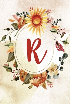 Notebook 6”x9”, Letter R, Orange Green Floral Design