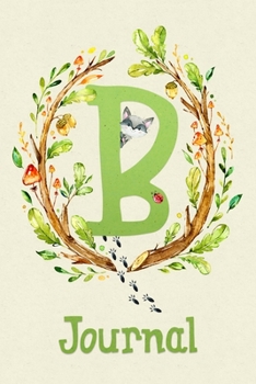 Cute Woodland Critter Journal with Initial: Cute Woodland Raccoon Journal with Green Initial 'B'