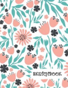 Paperback Sketchbook: Peach Tulip Flowers Teal Leaves Fun Framed Drawing Paper Notebook Book