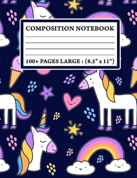 Composition Notebook: Wide Ruled Paper Notebook Journal | Nifty Wide Blank Lined Workbook for Kids Students Girls for Home School College for ... | Cute Turquoise Unicorn & Donut Pattern