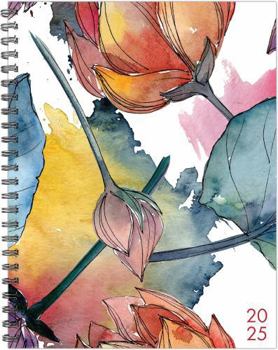 Spiral-bound Watercolor Floral 2025 8.5 X 11 Softcover Weekly Planner Book