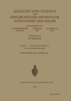 Paperback Quellen Und Studien &#438;ur Geschichte Der Mathematik Astronomie Und Physik: Abteilung B: Studien [German] Book