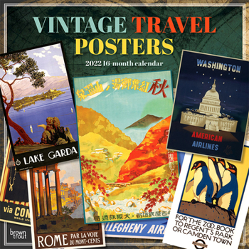 Vintage Travel Posters 2022 12 x 12 Inch Monthly Square Wall Calendar, Art Railways Illustrations