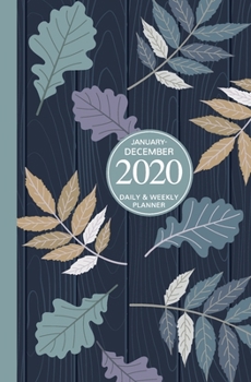 January - December 2020 Daily & Weekly Planner: Mini Calendar; Bonus Word Search Puzzles; Blue Leaves On Wood Art