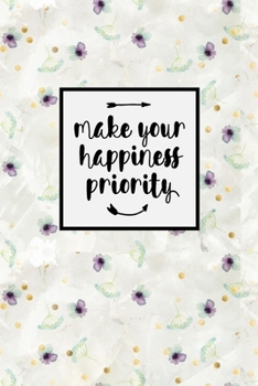 Make Your Happiness Priority: Blank Lined Journal - Purple & Gray Floral Watercolor Design