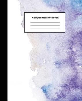 Paperback Composition Notebook: Blue Purple Hand Drawn Water Colour Wide Ruled Jottings Paper Book