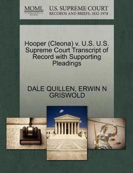 Paperback Hooper (Cleona) V. U.S. U.S. Supreme Court Transcript of Record with Supporting Pleadings Book