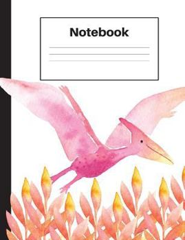 Paperback Notebook: Dinosaur Pterodactyl, Orange Ferns, Dot Grid, Notebook Home Office School Student Teacher Homeschool, 7.4 x 9.7 in, 20 Book