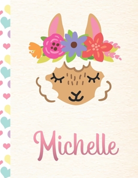 Michelle: Personalized Llama Dot Grid Bullet Journal/Notebook For Girls With Pink Name - 8.5x11 110 Pages Dotted Journal Diary Paper