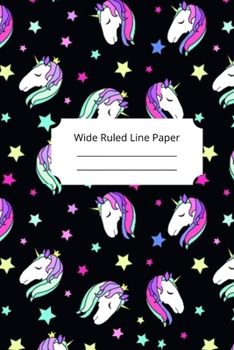 Cute Sleep Unicorn Theme Wide Ruled Line Paper