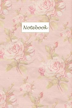 Paperback Notebook: Blank Lined with Antique Floral Pink Rose Design Book