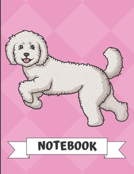 Notebook: Gray White Labradoodle Dog Cartoon on a Pink Diamond Background. Book is Filled with Lined Journal Paper for Notes and Creating Writing.