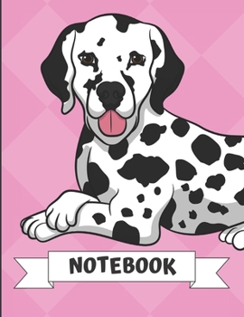 Paperback Notebook: Cute Dalmatian Dog Sitting Cartoon on a Pink Diamond Background. Book is Filled with Lined Journal Paper for Notes and Book