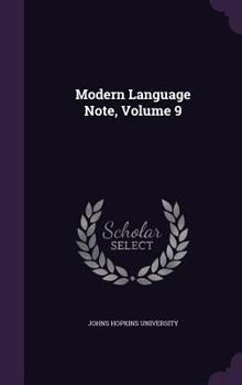 Hardcover Modern Language Note, Volume 9 Book