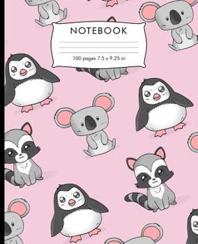 Paperback Notebook: Baby koala Penguin Racoon pattern Composition Notebook with Cursive Paper. 100 pages Cursive Paper Book 7.5 x 9.25 inc Book