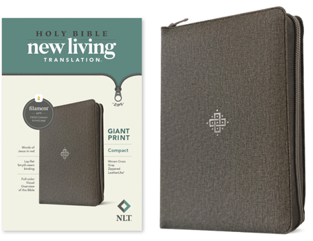 Imitation Leather NLT Compact Giant Print Zipper Bible, Filament Enabled (Leatherlike, Woven Cross Gray, Red Letter) Book